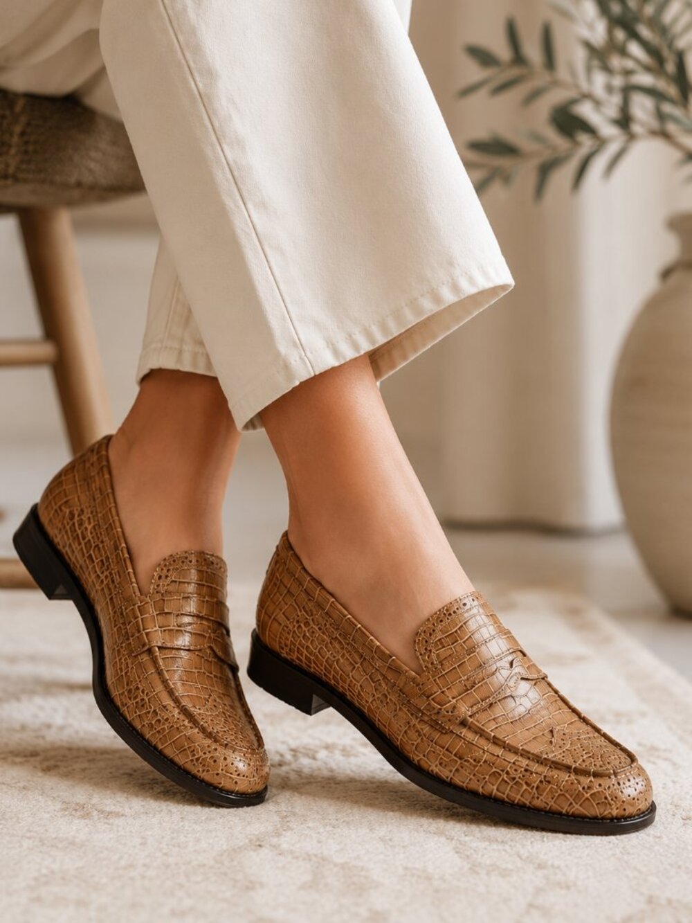 The Office of Angela Scott Miss Charlotte Croc Leather Brogue Loafers EU 38 US 8